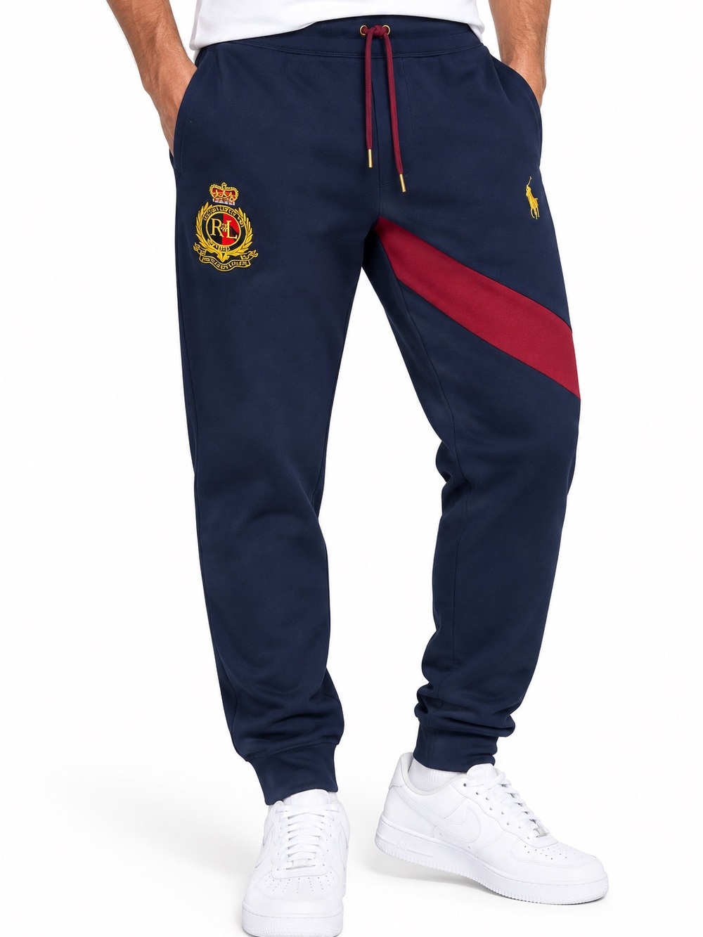 Polo Ralph Lauren Navy Burgundy Colorblock Jogger Sweatpants XL